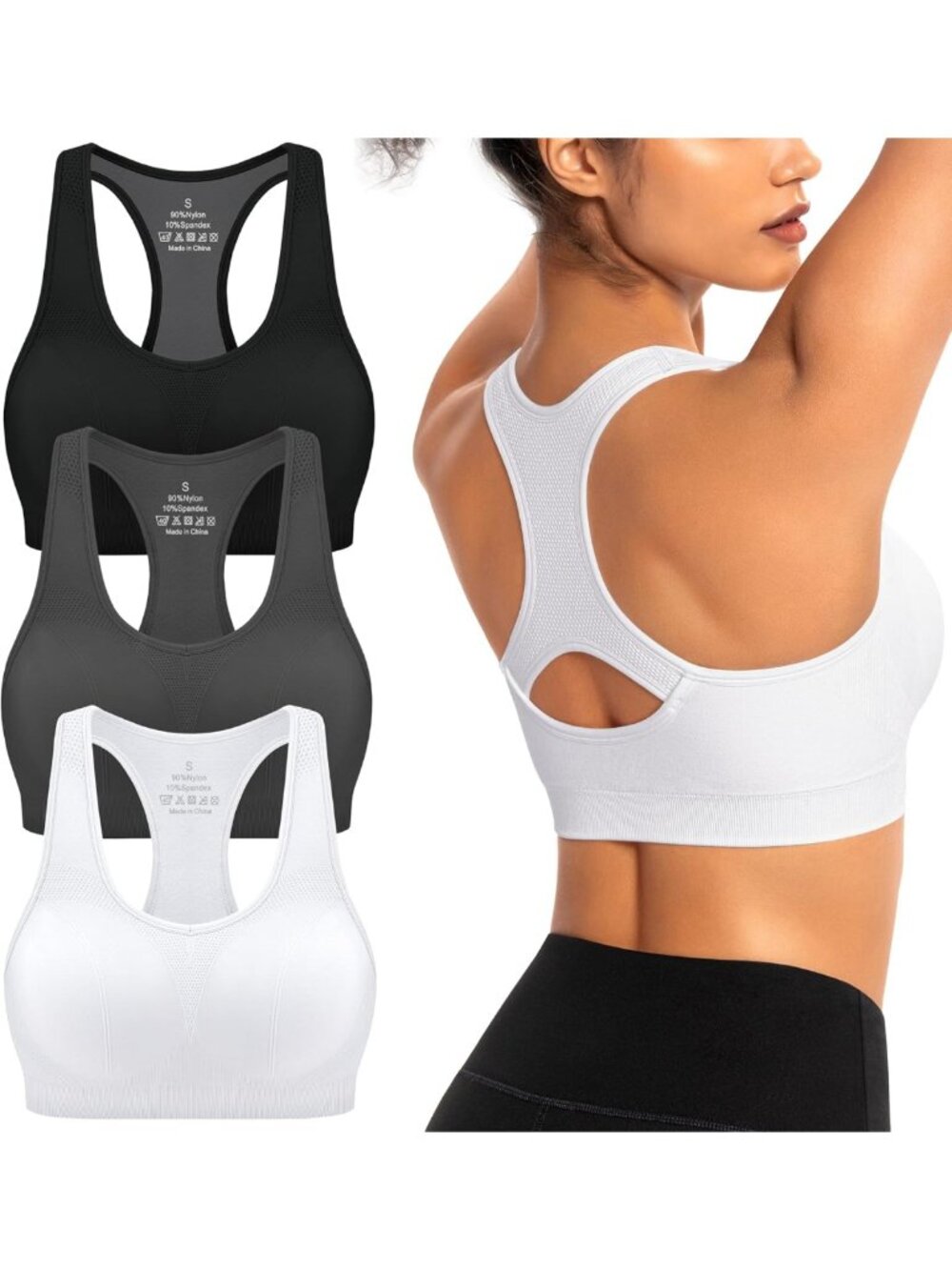 Padded Racerback Sports Bra for Women - Breathable Medium Support Yoga Gym